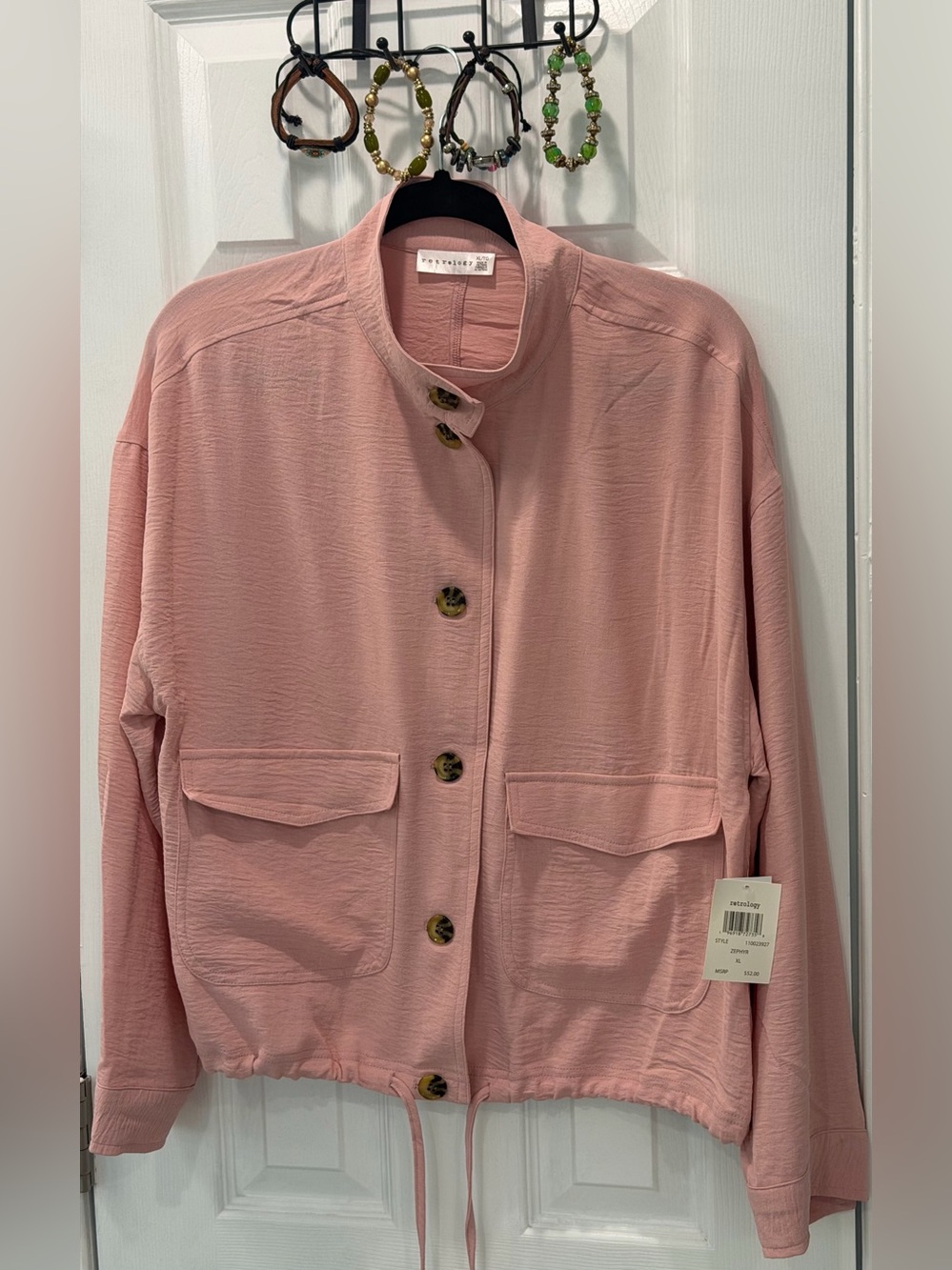 Light Pink Utility Jacket with Front Flap Pockets& accessories